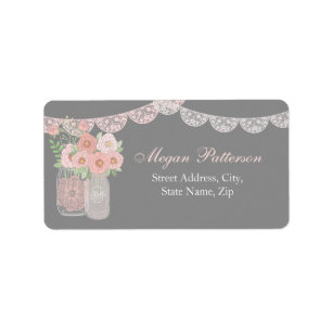 Sweet Mason Jar Pink Gray-Adressetikett Adressaufkleber