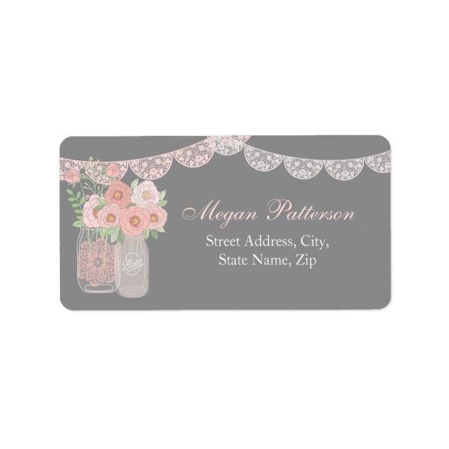 Sweet Mason Jar Pink Gray-Adressetikett Adressaufkleber (Vorne)