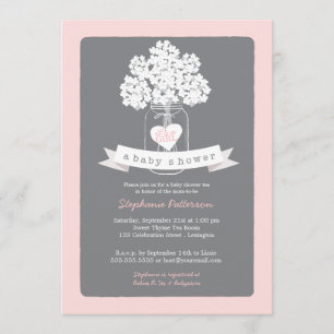 Sweet Mason Jar Rose   Invitation Baby shower gris