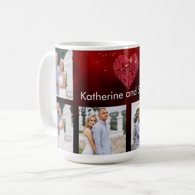 Sweet Memory Couple Photo and Editable Name Custom Kaffeetasse (Vorderseite Links)