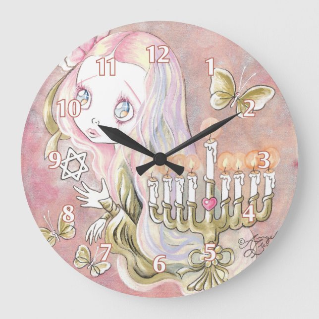 Sweet Menorah Girl Große Wanduhr (Vorderseite)