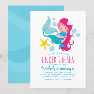 Sweet Mermaid Girl's Birthday Party Einladung