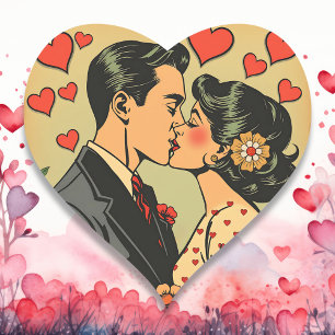 Sweet Mid Century Couple Retro Pop Art Herz-Aufkleber