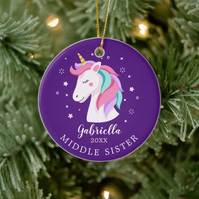 Sweet Middle Sister Unicorn Weihnachtsgeschenk Keramik Ornament (Baum)