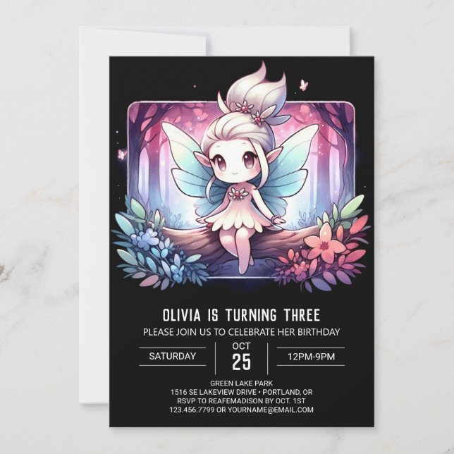 Sweet Minimalistisch Fairy Birthday Einladung (Vorderseite)