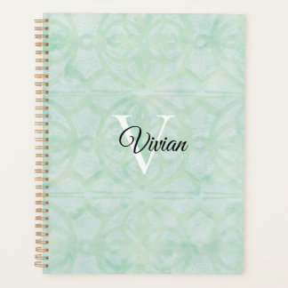 Sweet Mint Green Batik Elegante Monogram Name Planer