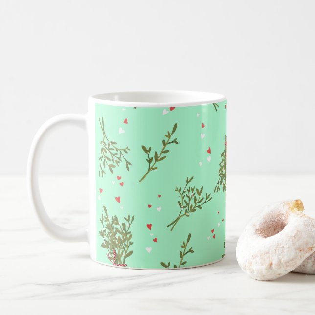 Sweet Mistletoe Herz Weihnachtsfeiertag Muster Kaffeetasse (Mit Donut)