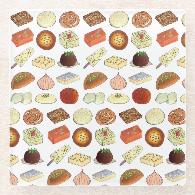 Sweet Mithai Indian Cuisine Foods Confection Print Glasuntersetzer (Vorderseite)