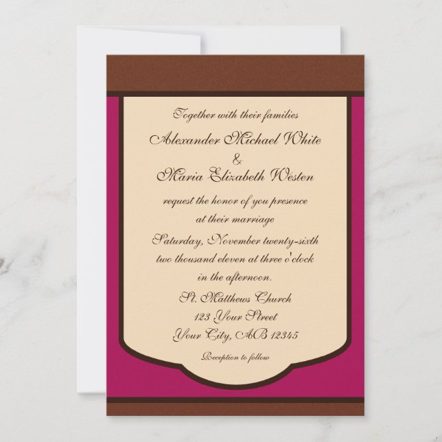 Sweet Mocha & Fuchsia Mariage Invitations (Devant)