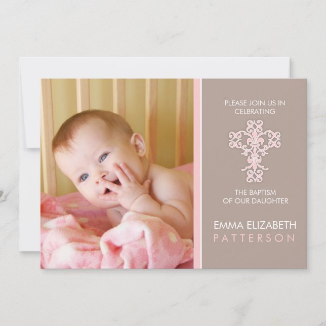 Sweet & Modern Baptism Baby Girl Einladung (Vorderseite)