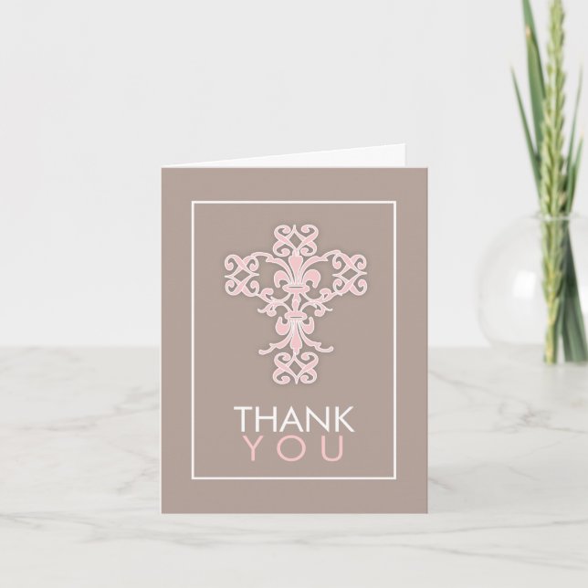 Sweet & Modern Cross in Pink Danke Karte (Vorderseite)
