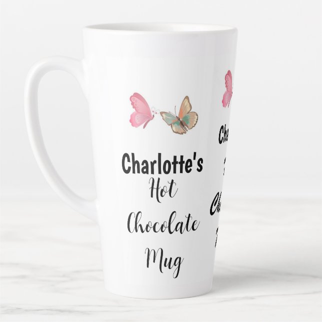 Sweet Modern Individuelle Name Script Hot Chocolat Milchtasse (Links)