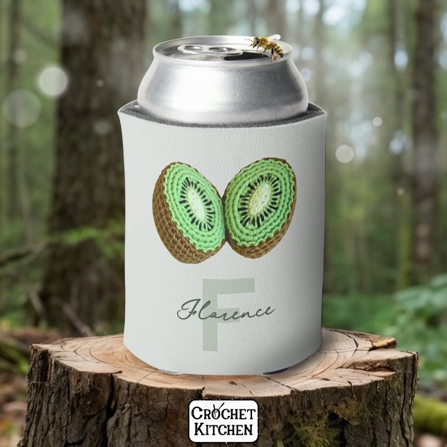 Sweet Modern Minimal Green Crochet Kiwi Name Dosenkühler (Von Creator hochgeladen)