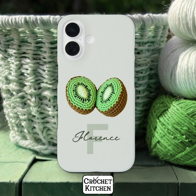 Sweet Modern Minimal Green Crochet Kiwi Name iPhone 16 Hülle (Von Creator hochgeladen)