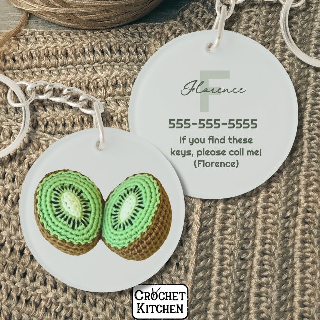 Sweet Modern Minimal Green Crochet Kiwi Name Schlüsselanhänger (Von Creator hochgeladen)