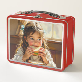 Sweet Modest Design Girl Eating a Sandwich Metall Brotdose