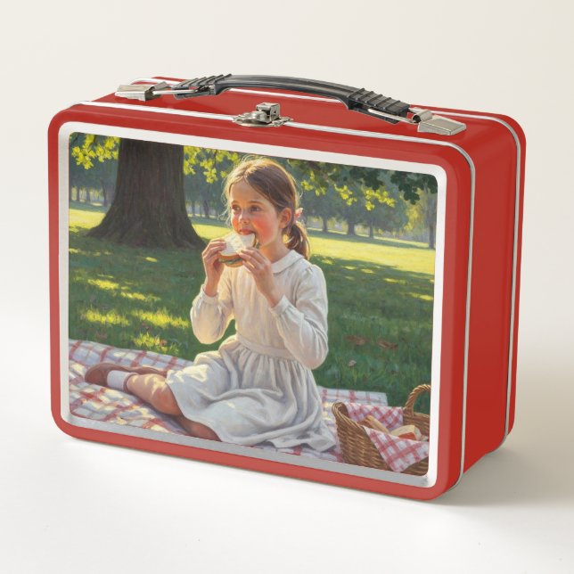 Sweet Modest Design – Girl Eating a Sandwich Metall Brotdose (Vorderseite)