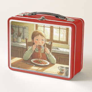 Sweet Modest Design – Jewish Girl Eating Pasta Metall Brotdose