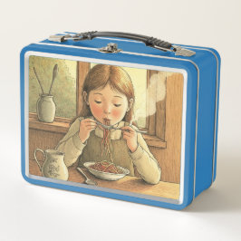 Sweet Modest Design – Jewish Girl Eating Pasta Metall Brotdose