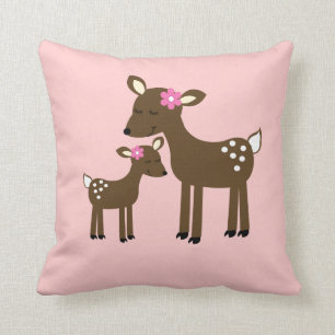 Sweet Mommy and Baby Deer - Pink Girl Pillow Kissen