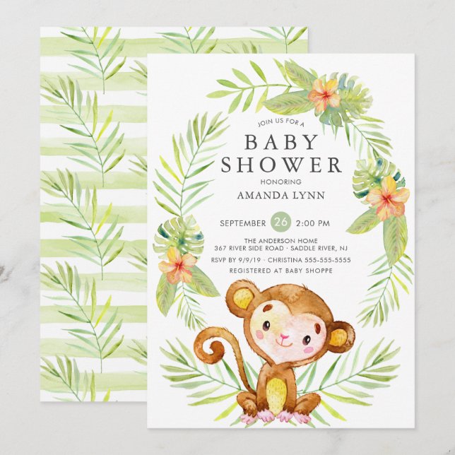 Sweet Monkey Boy Baby Shower Einladung (Vorne/Hinten)