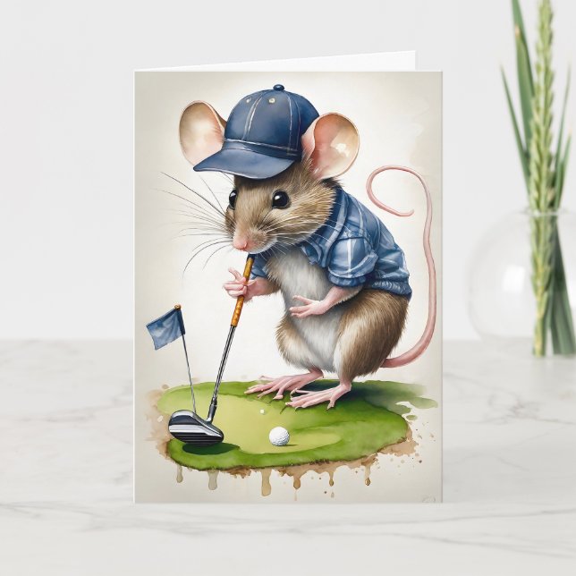 Sweet Mouse Playing Golf Blank Gruß Karte (Vorderseite)