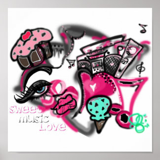 Sweet Music Love Grafitti Poster de la Couture-ist