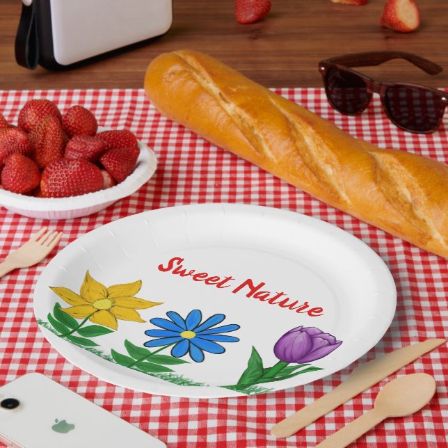 Sweet Nature Garden Blume Lila Yelllow Blue Pappteller (Picknick)