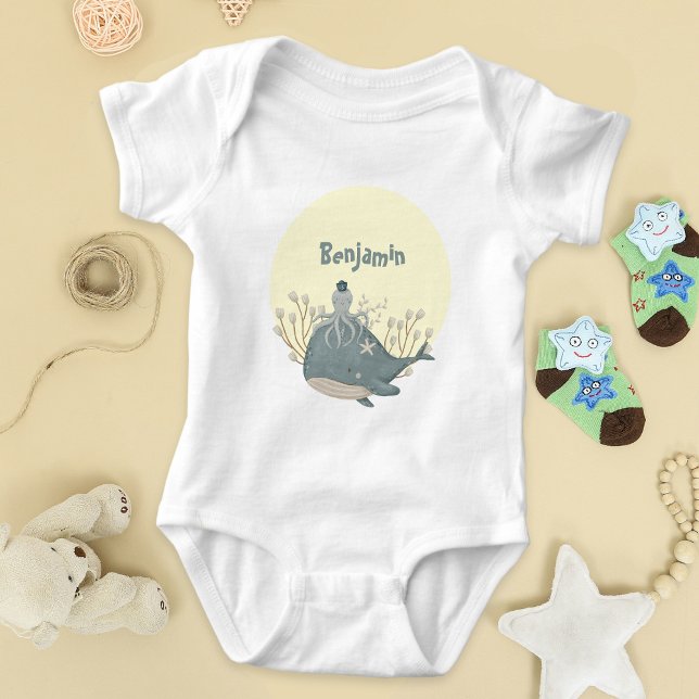 Sweet Nautical Whale Octopus Babydusche Baby Strampler (Sweet Nautical Whale Squid Watercolor Baby Shower Baby Bodysuit ©Susanne Sachers - Sunny Mind Design)