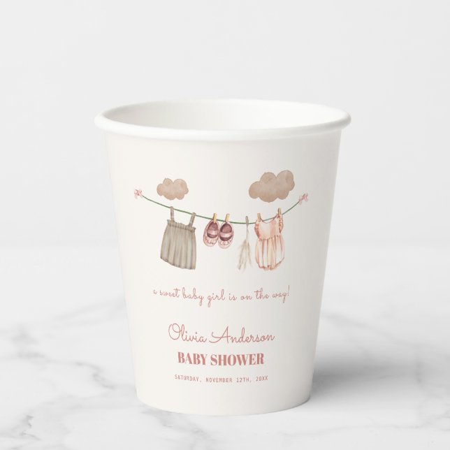 Sweet Neutral Pink Boho Baby Girl Clothes Dusche Pappbecher (Vorderseite)