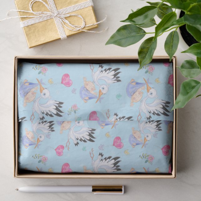 Sweet New Baby Boy and Stork  Seidenpapier (Geschenk)