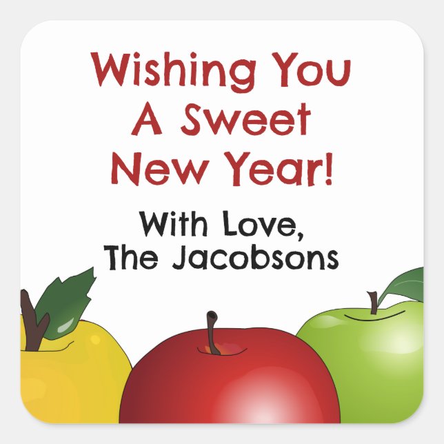 Sweet New Year Apple Square Holiday Stickers (Vorderseite)