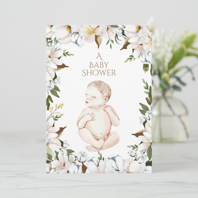 Sweet Newborn Baby Floral Baby Dusche Einladung (Stehend Vorderseite)