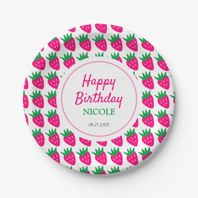 Sweet Niedlich Strawberry Pink Geburtstag Pappteller (Vorderseite)