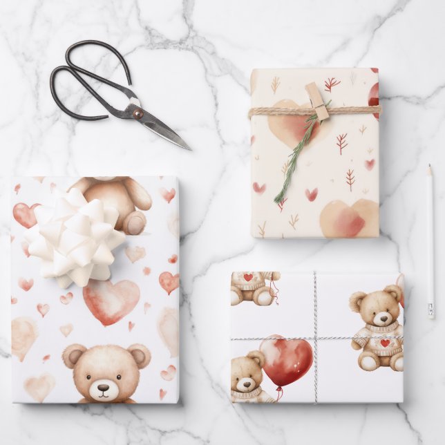 Sweet Niedlich Teddy Bear Heart Baby Shower Geschenkpapier Set (Vorderseite)