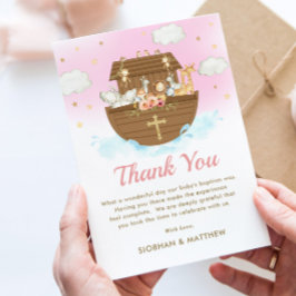 Sweet Noah's Ark Pink Girl Taufe Christening Dankeskarte