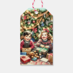Sweet Nostalgic Children on Christmas to und from Geschenkanhänger