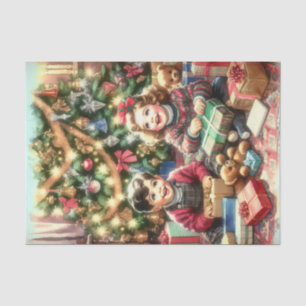 Sweet Nostalgic Children on Christmas to und from Seidenpapier