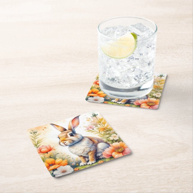 Sweet Oaster Segen Vintag Bunny Rabbit Rechteckiger Pappuntersetzer (Vor Ort)