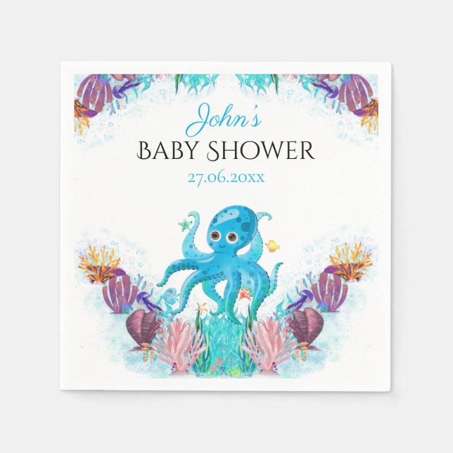 Sweet Ocean Octopus Seashells Baby Showroom Napkin Serviette (Vorderseite)