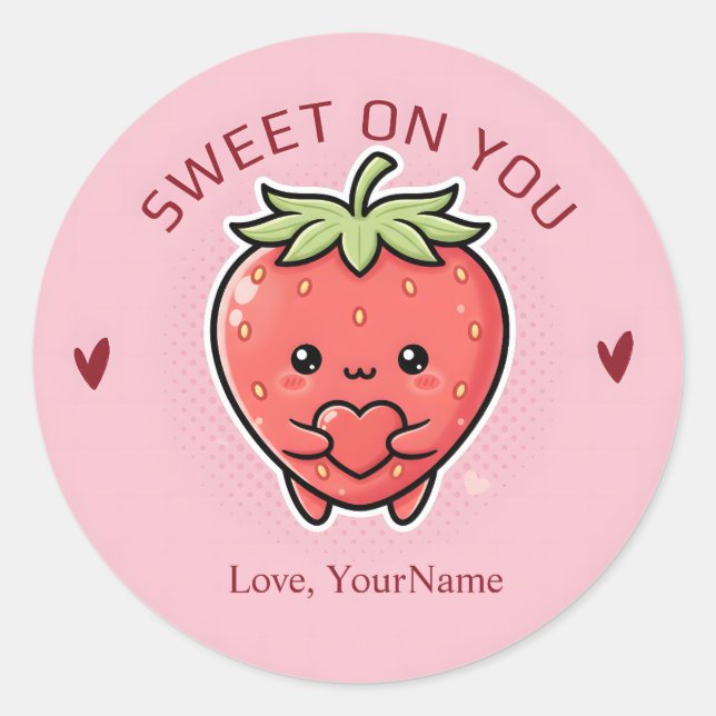 Sweet on You Cute Strawberry Valentine Sticker (Vorderseite)