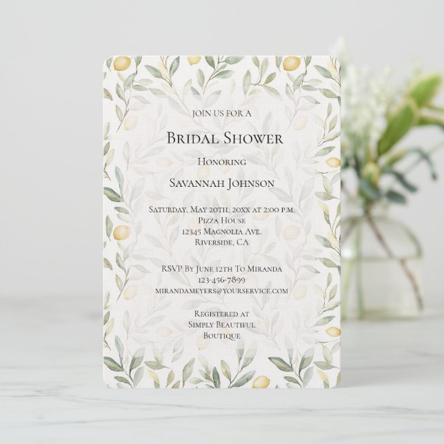 Sweet On You Lemons Bridal Shower Einladung (Stehend Vorderseite)
