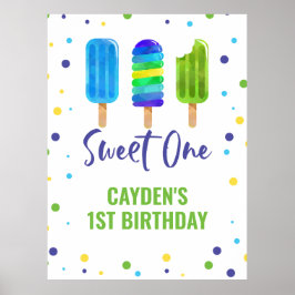Sweet One 1. Geburtstag Ice Pop Blue Green Poster
