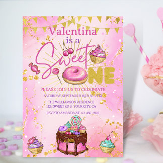 Sweet One 1. Geburtstag Pink Imitate Glitzer Donut Einladung
