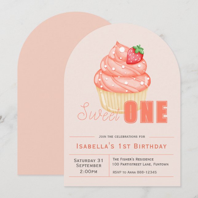 Sweet ONE 1er anniversaire fille arc Invitation (Devant / Derrière)