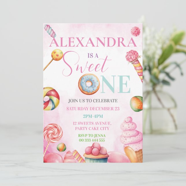 Sweet One 1st Birthday Invitation for Girls Candy (Debout devant)