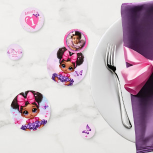 Sweet ONE Afro Puff Baby Girl Lila 1. Geburtstag Konfetti