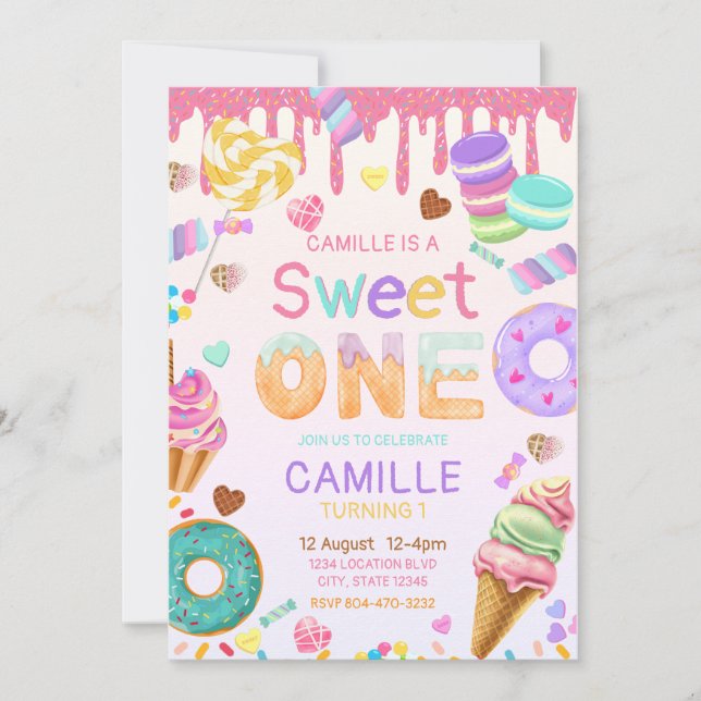 Sweet One Birthday Girl Einladung (Vorderseite)