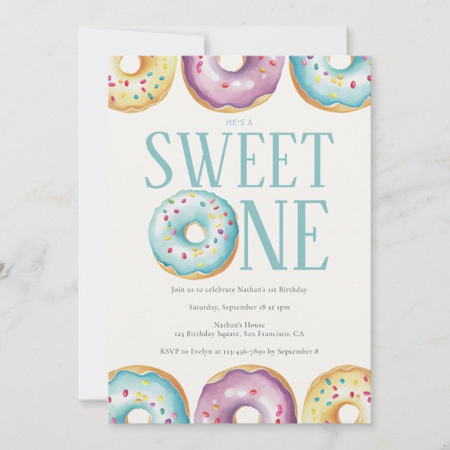 Sweet One Blue 1st Birthday Party Invitation (Devant)
