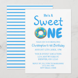 Sweet One Blue Donut Boy 1. Geburtstag Einladung